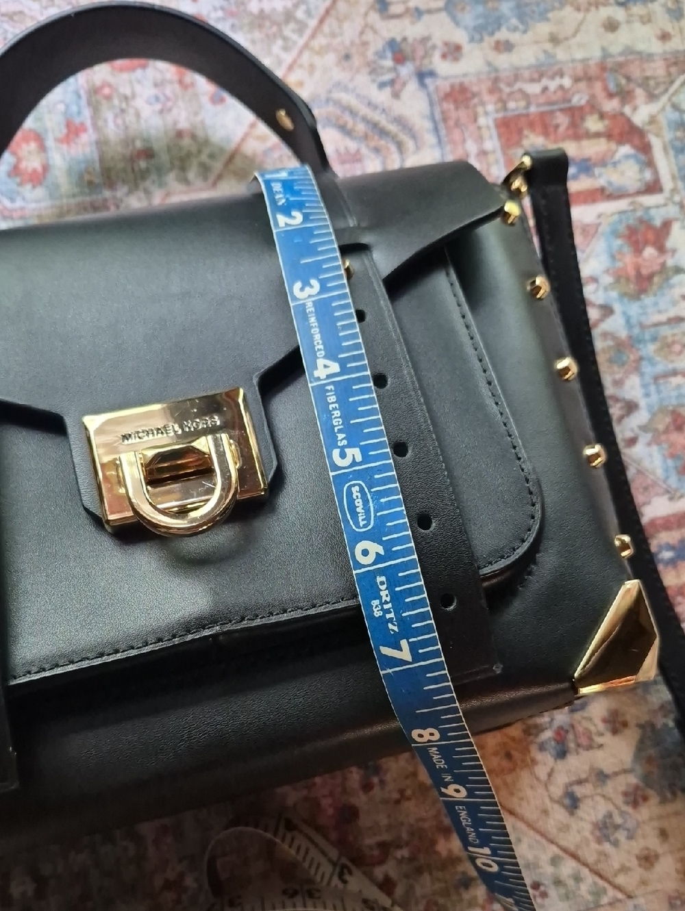 Michael Kors Black Leather Top-Handle Crossbody with Gold Hardware - Picture 11 of 13